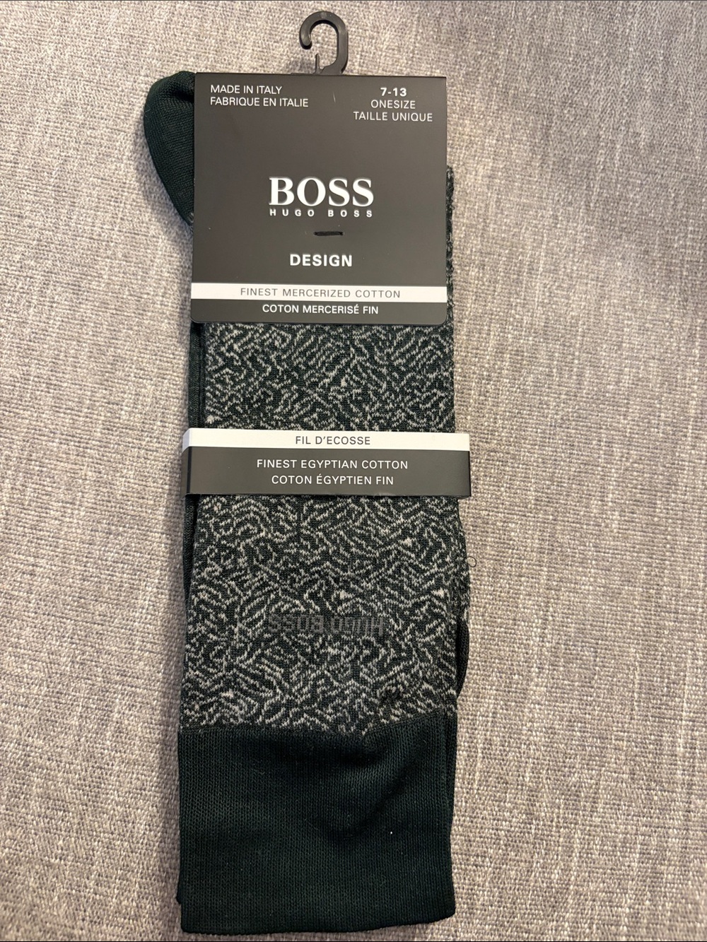 BOSS Black & Gray Patterned Egyptian Cotton Dress Socks